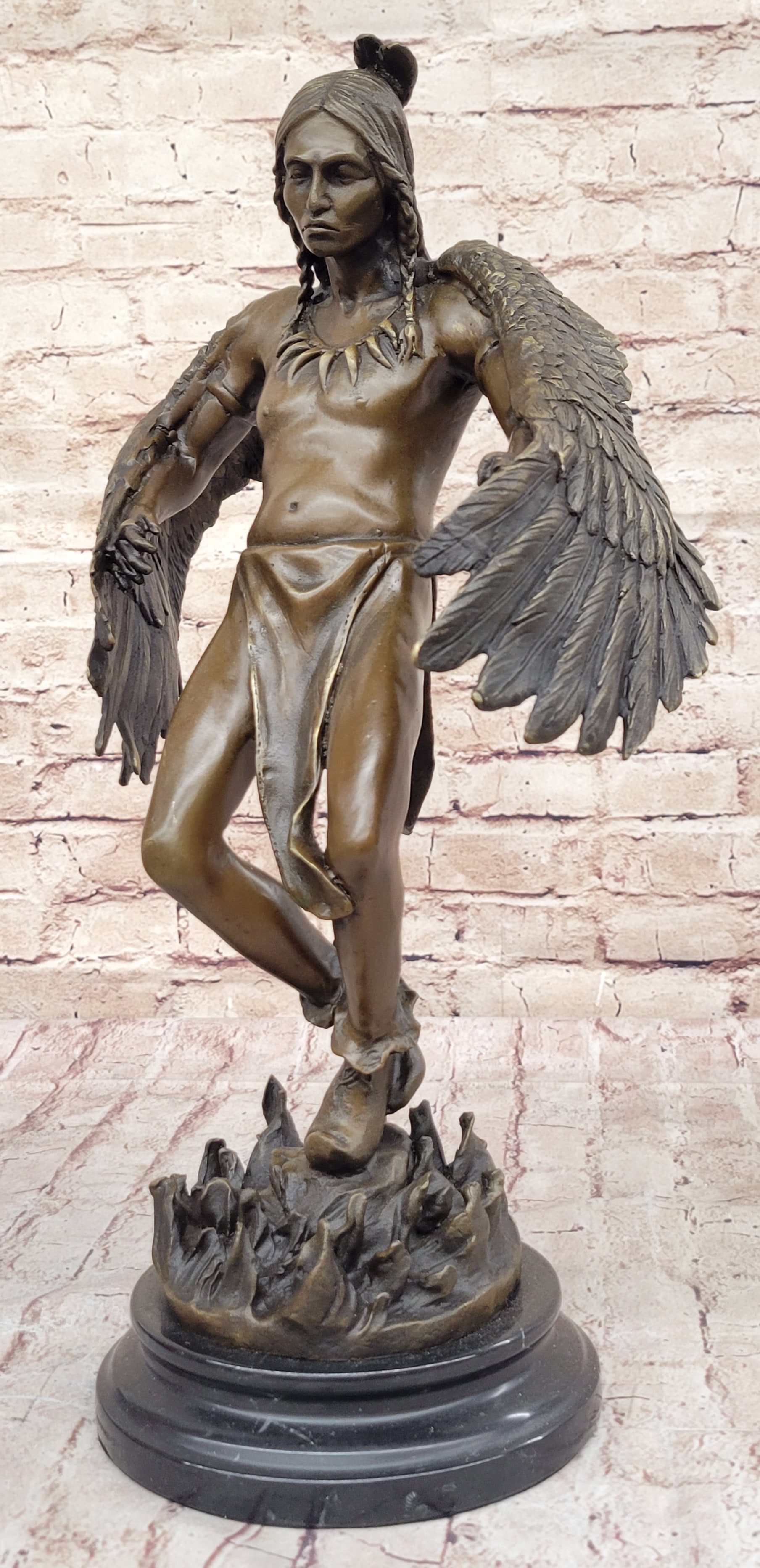 Native American Eagle Dancer Rain Dance Shaman Bronze 18" x 10"