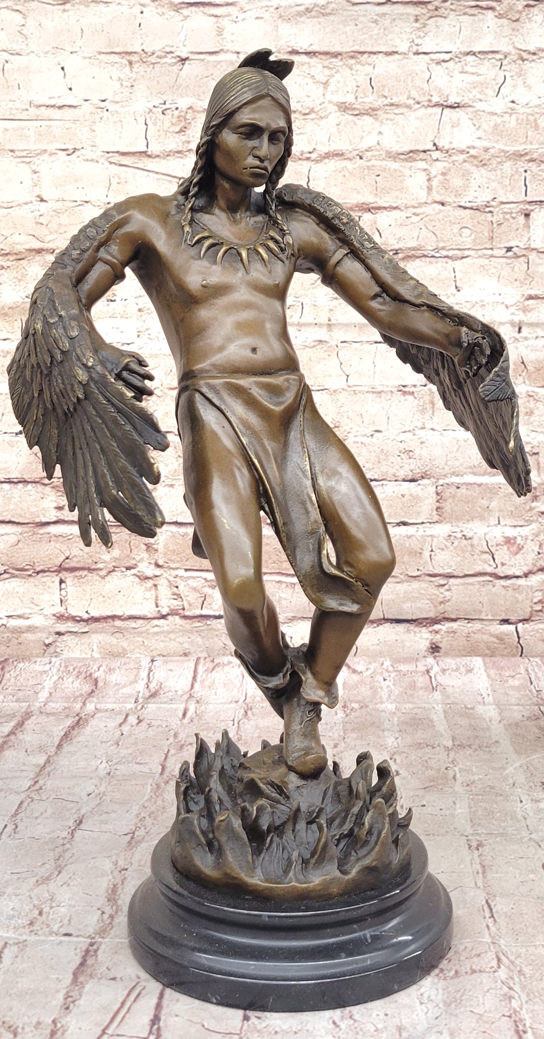 Native American Eagle Dancer Rain Dance Shaman Bronze 18" x 10"