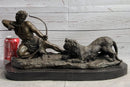 Archer Warrior Hunter Slaying Lion Bronze Sculpture Signed Art
