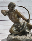 Archer Warrior Hunter Slaying Lion Bronze Sculpture Signed Art