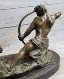 Archer Warrior Hunter Slaying Lion Bronze Sculpture Signed Art