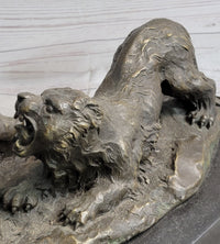 Archer Warrior Hunter Slaying Lion Bronze Sculpture Signed Art