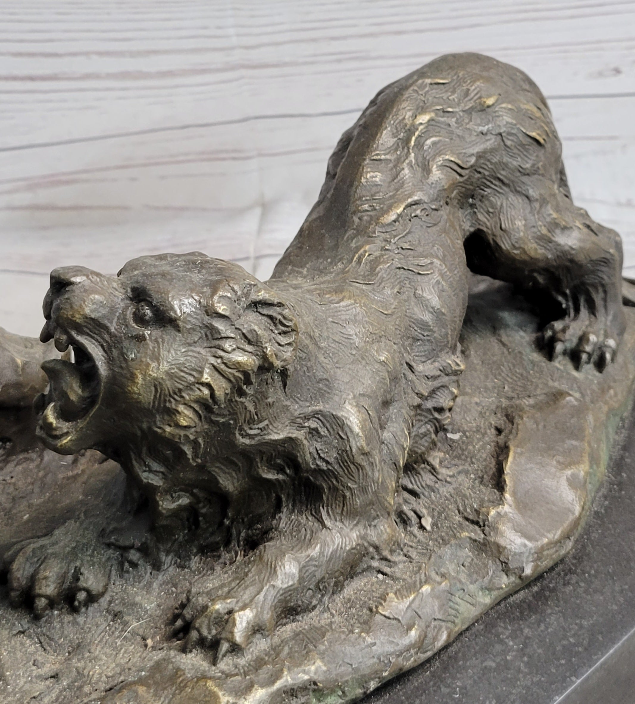 Archer Warrior Hunter Slaying Lion Bronze Sculpture Signed Art