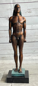 Ancient Greek Kouros Bronze Statue Sculpture Nude Male Man Figure Marble Base 16" x 4.5"
