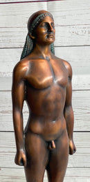 Ancient Greek Kouros Bronze Statue Sculpture Nude Male Man Figure Marble Base 16" x 4.5"