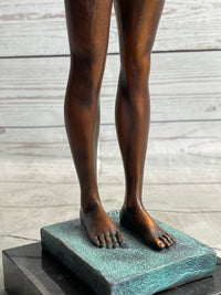 Ancient Greek Kouros Bronze Statue Sculpture Nude Male Man Figure Marble Base 16" x 4.5"