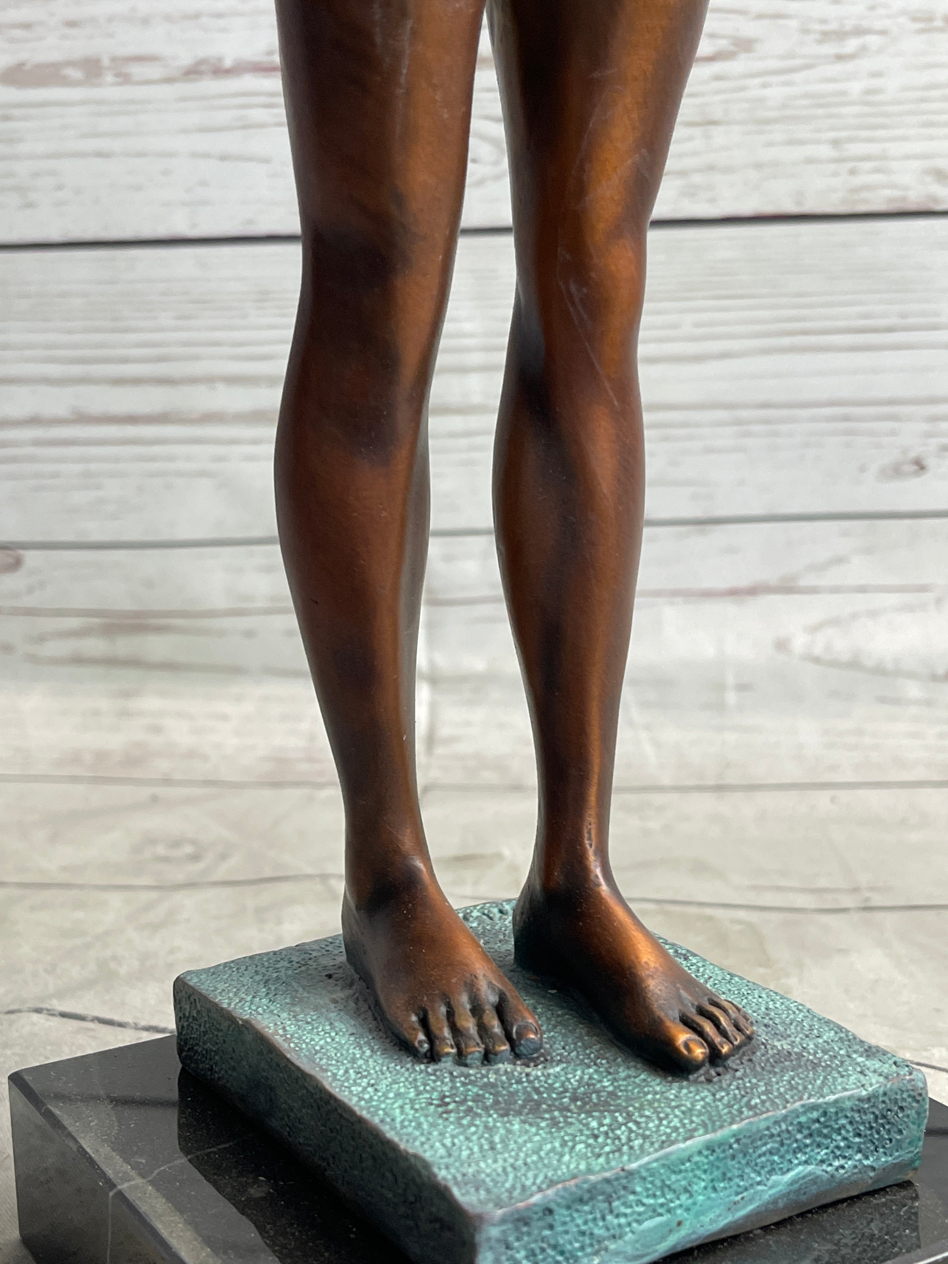 Ancient Greek Kouros Bronze Statue Sculpture Nude Male Man Figure Marble Base 16" x 4.5"