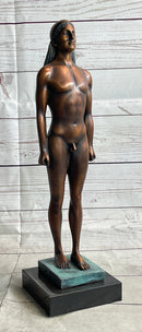 Ancient Greek Kouros Bronze Statue Sculpture Nude Male Man Figure Marble Base 16" x 4.5"