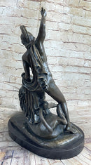 Greek Roman Warrior Gladiator Slaying Lion Bronze 22" x 18"
