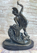 Greek Roman Warrior Gladiator Slaying Lion Bronze 22" x 18"