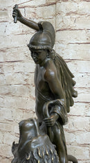 Greek Roman Warrior Gladiator Slaying Lion Bronze 22" x 18"