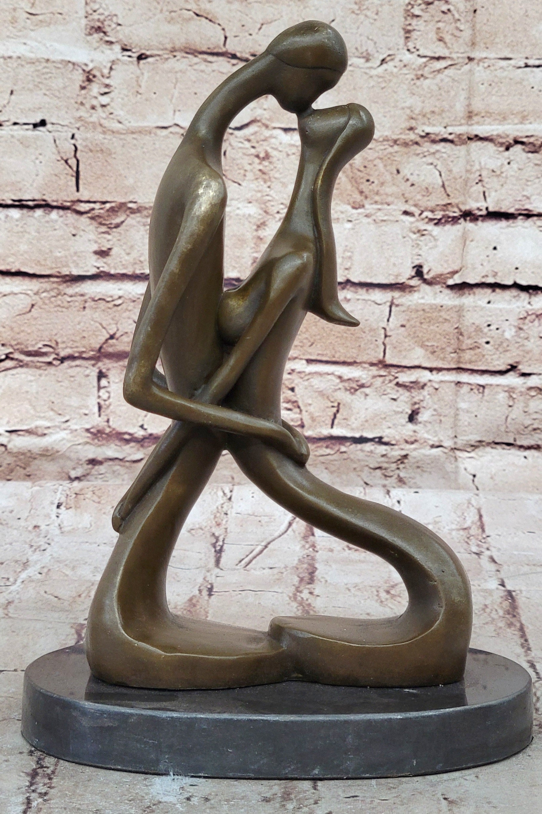 Signed Modern Art Abstract Two Lovebirds Bronze Sculpture