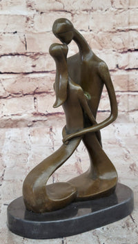 Signed Modern Art Abstract Two Lovebirds Bronze Sculpture
