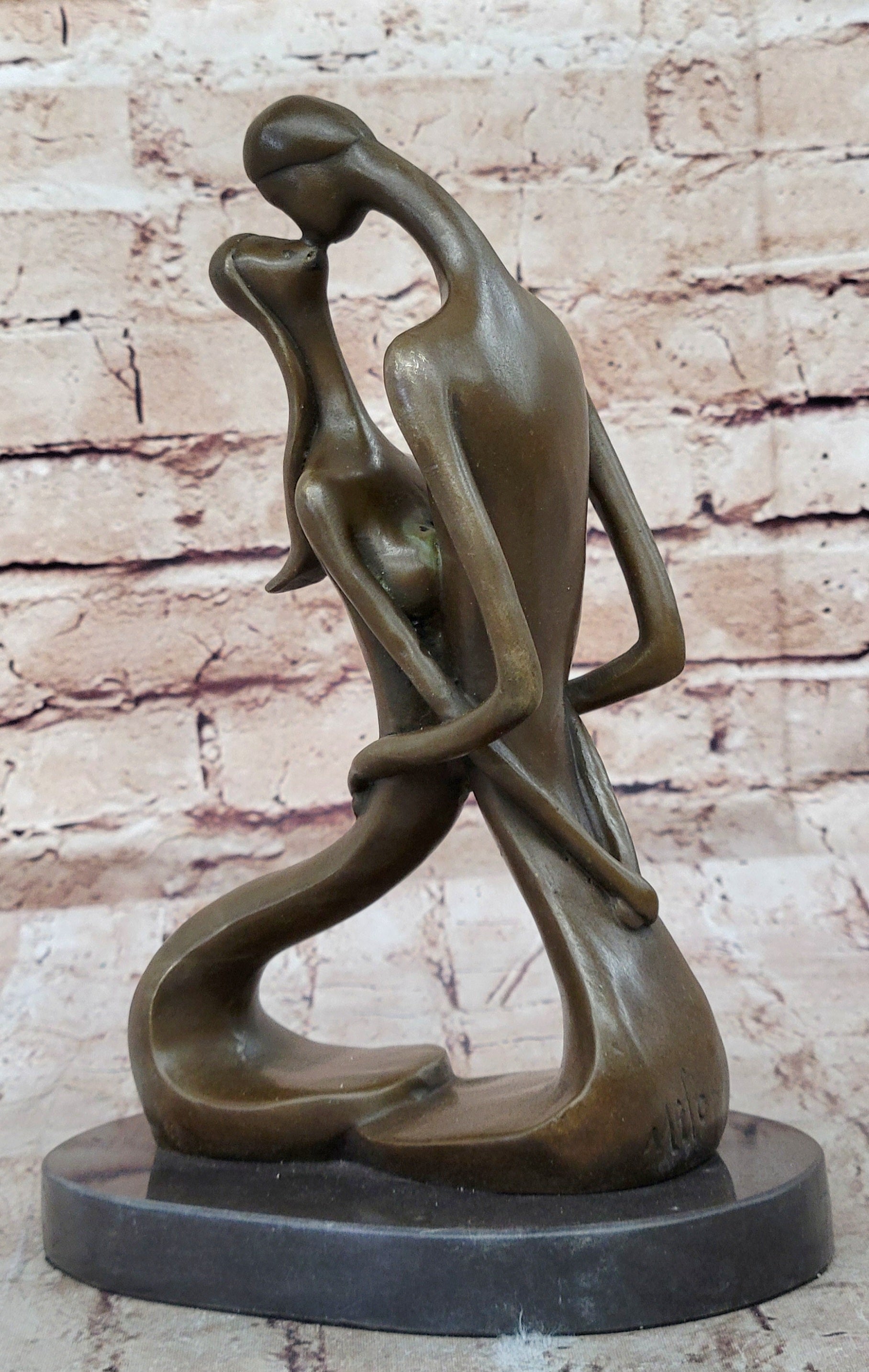 Signed Modern Art Abstract Two Lovebirds Bronze Sculpture