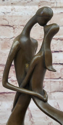 Signed Modern Art Abstract Two Lovebirds Bronze Sculpture