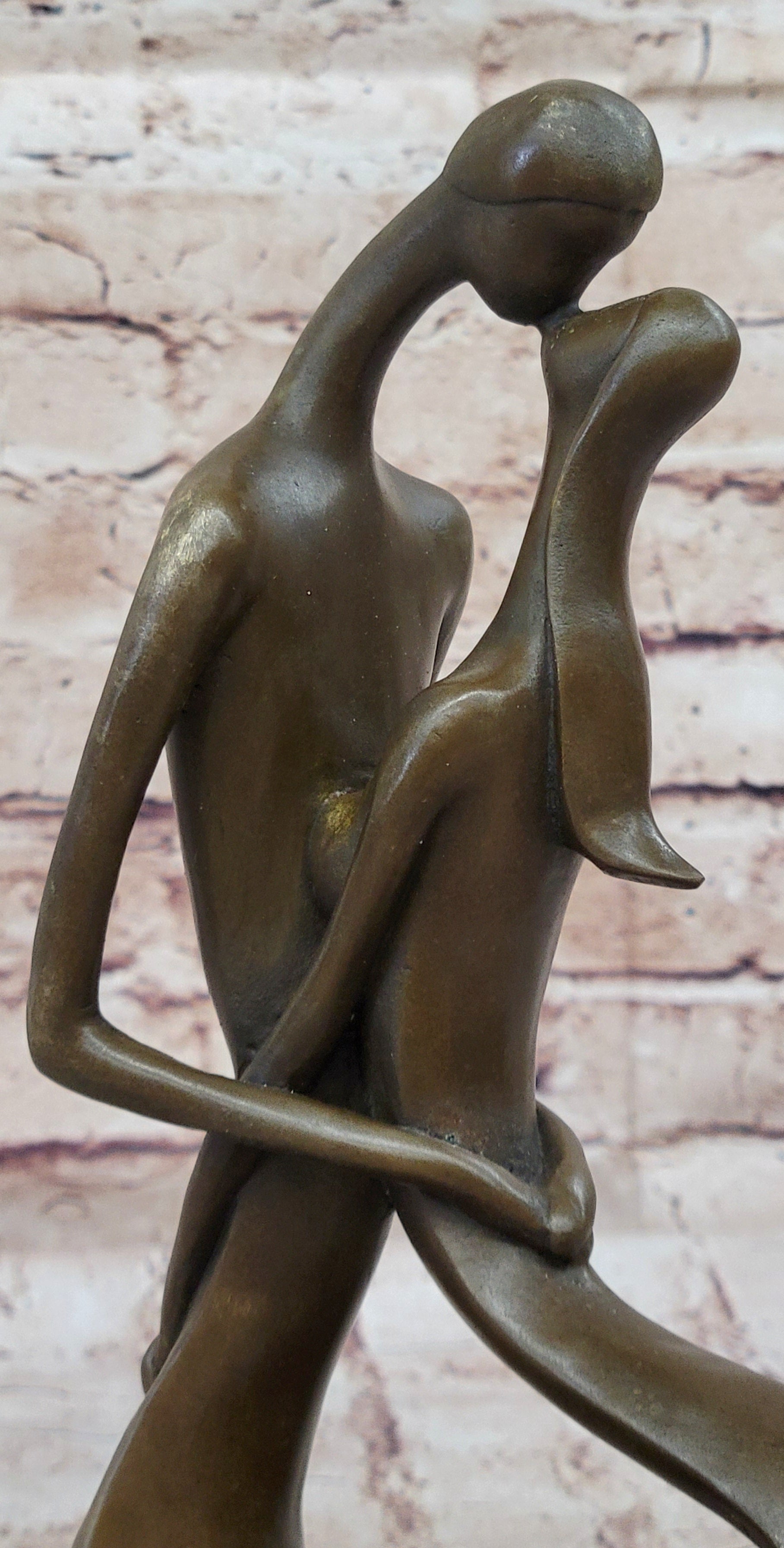 Signed Modern Art Abstract Two Lovebirds Bronze Sculpture