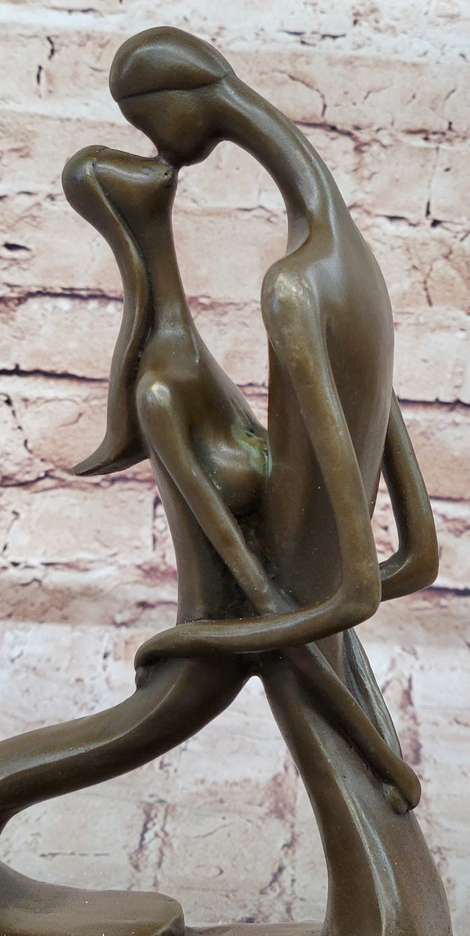 Signed Modern Art Abstract Two Lovebirds Bronze Sculpture