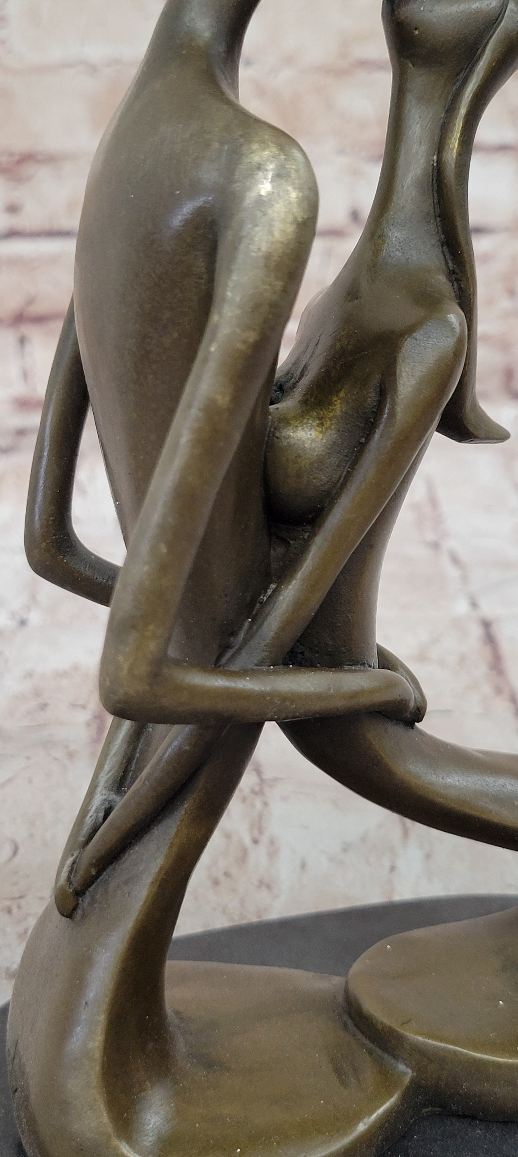 Signed Modern Art Abstract Two Lovebirds Bronze Sculpture