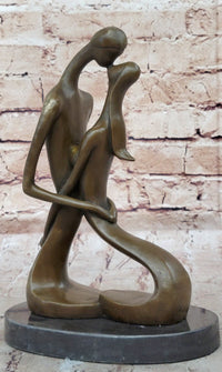 Signed Modern Art Abstract Two Lovebirds Bronze Sculpture