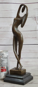 Abstract Nude Female Figure Stretching Modern Art Bronze Sculpture Statue on Marble Base