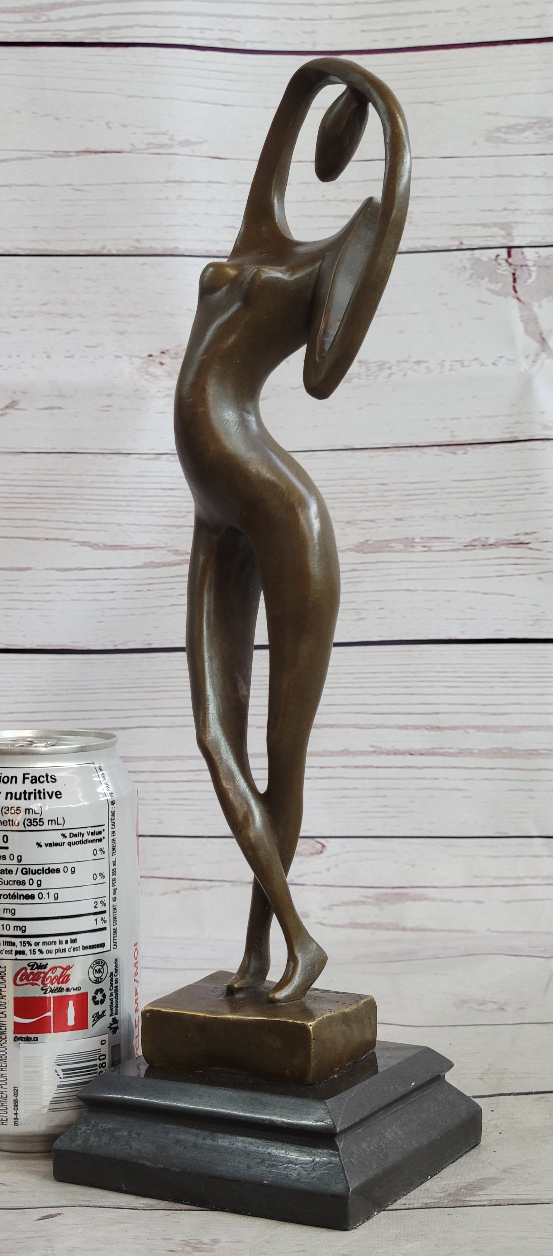 Abstract Nude Female Figure Stretching Modern Art Bronze Sculpture Statue on Marble Base