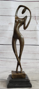 Abstract Nude Female Figure Stretching Modern Art Bronze Sculpture Statue on Marble Base