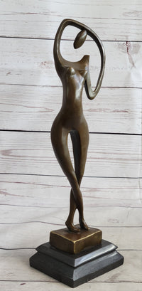 Abstract Nude Female Figure Stretching Modern Art Bronze Sculpture Statue on Marble Base