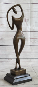 Abstract Nude Female Figure Stretching Modern Art Bronze Sculpture Statue on Marble Base