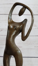 Abstract Nude Female Figure Stretching Modern Art Bronze Sculpture Statue on Marble Base