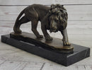 Male Lion Stalking Prey Bronze Sculpture Signed Art on Marble
