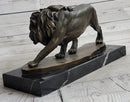 Male Lion Stalking Prey Bronze Sculpture Signed Art on Marble