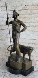 Roman Gladiator Warrior & Lion Bronze Sculpture 20" x 13"