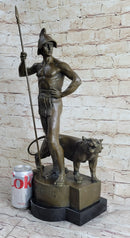 Roman Gladiator Warrior & Lion Bronze Sculpture 20" x 13"
