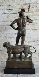 Roman Gladiator Warrior & Lion Bronze Sculpture 20" x 13"