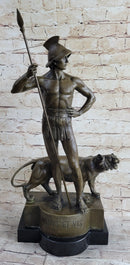 Roman Gladiator Warrior & Lion Bronze Sculpture 20" x 13"