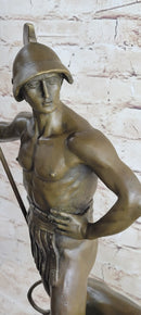 Roman Gladiator Warrior & Lion Bronze Sculpture 20" x 13"