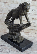 Puma Cougar Lioness Mountain Lion Bronze Sculpture Marble Base