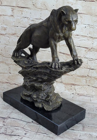 Puma Cougar Lioness Mountain Lion Bronze Sculpture Marble Base