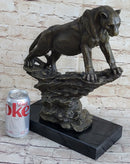 Puma Cougar Lioness Mountain Lion Bronze Sculpture Marble Base