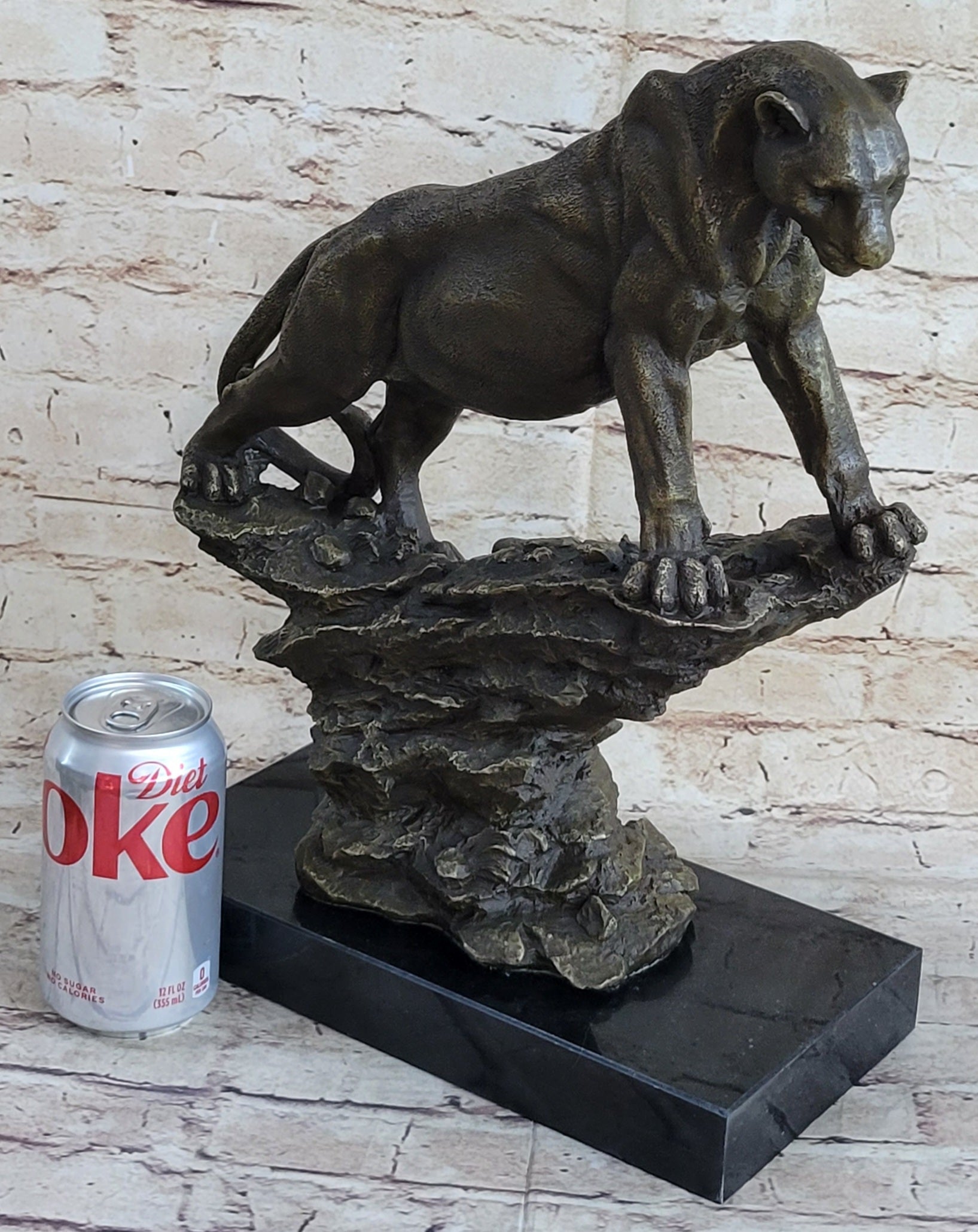 Puma Cougar Lioness Mountain Lion Bronze Sculpture Marble Base