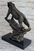 Puma Cougar Lioness Mountain Lion Bronze Sculpture Marble Base