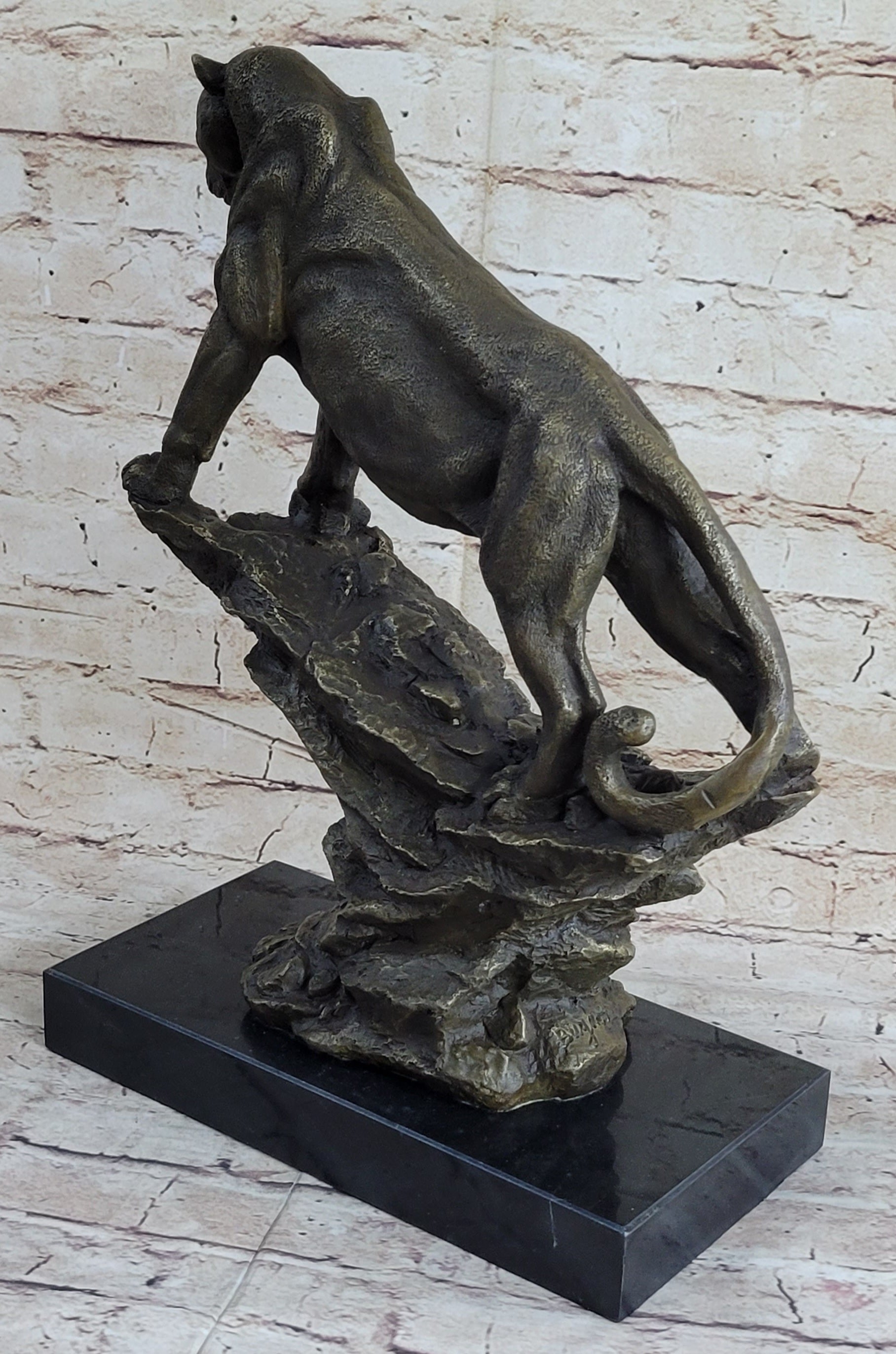 Puma Cougar Lioness Mountain Lion Bronze Sculpture Marble Base