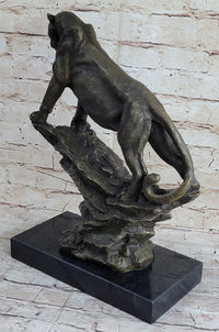 Puma Cougar Lioness Mountain Lion Bronze Sculpture Marble Base