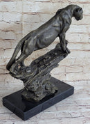 Puma Cougar Lioness Mountain Lion Bronze Sculpture Marble Base