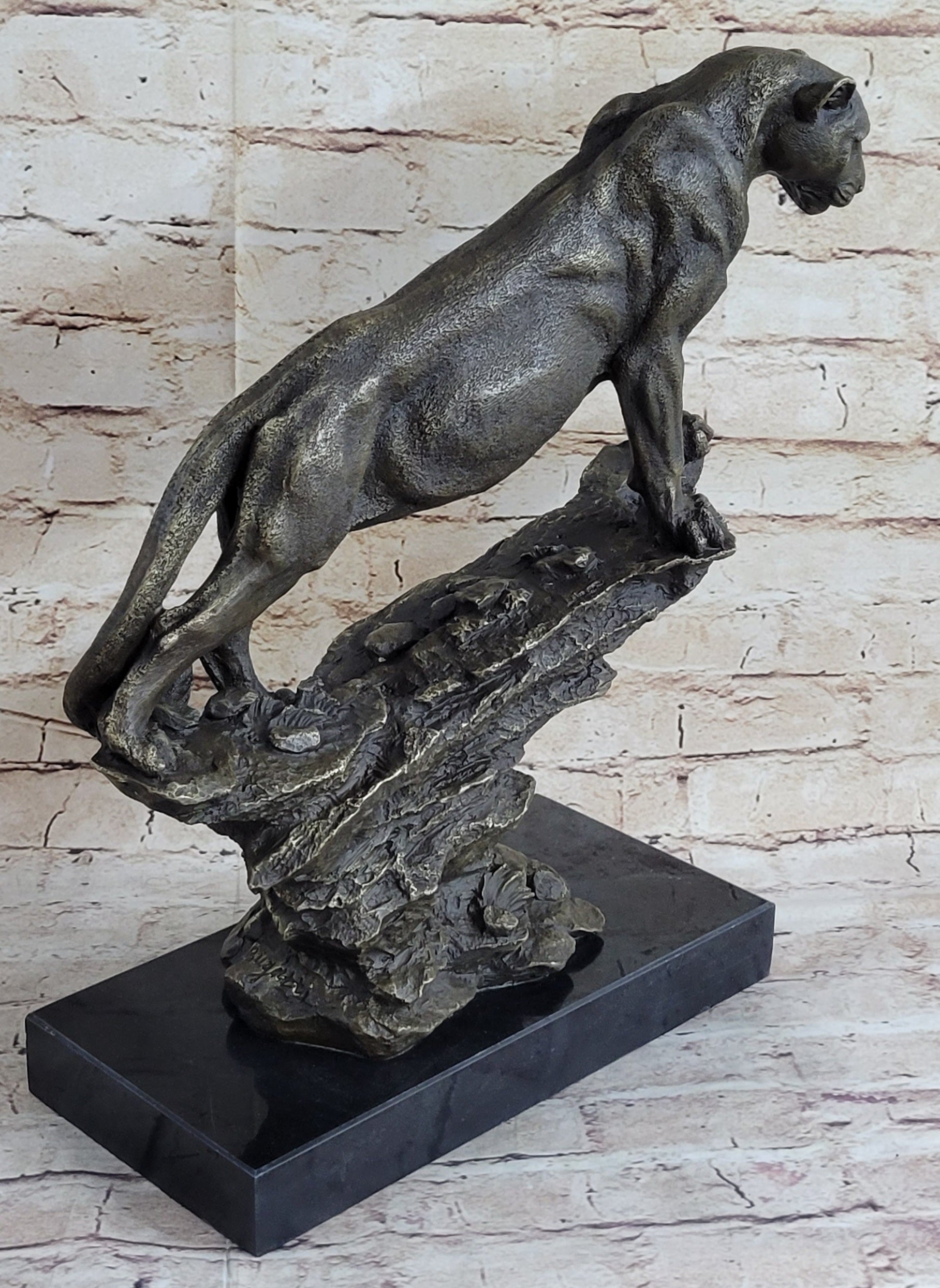 Puma Cougar Lioness Mountain Lion Bronze Sculpture Marble Base