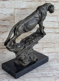 Puma Cougar Lioness Mountain Lion Bronze Sculpture Marble Base
