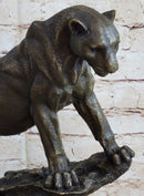 Puma Cougar Lioness Mountain Lion Bronze Sculpture Marble Base