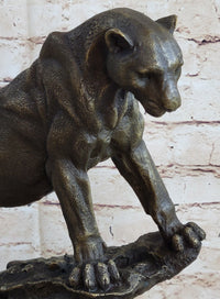 Puma Cougar Lioness Mountain Lion Bronze Sculpture Marble Base