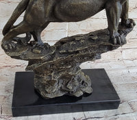 Puma Cougar Lioness Mountain Lion Bronze Sculpture Marble Base