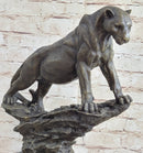 Puma Cougar Lioness Mountain Lion Bronze Sculpture Marble Base